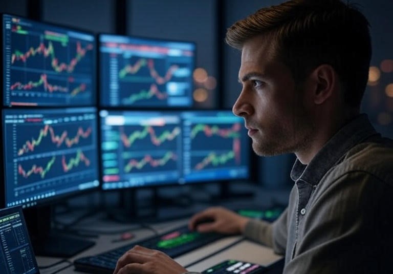 trader comparing cryptocurrency prices